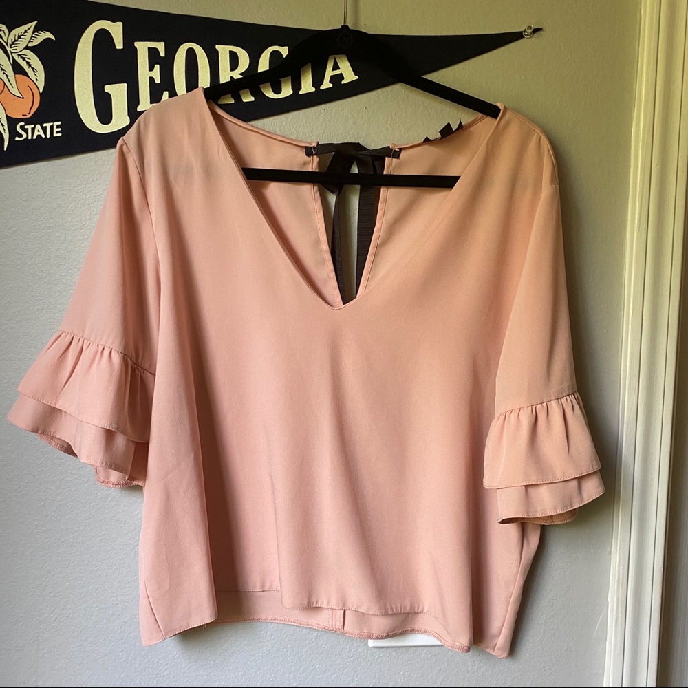 EUC Topshop ruffle sleeve v neck top